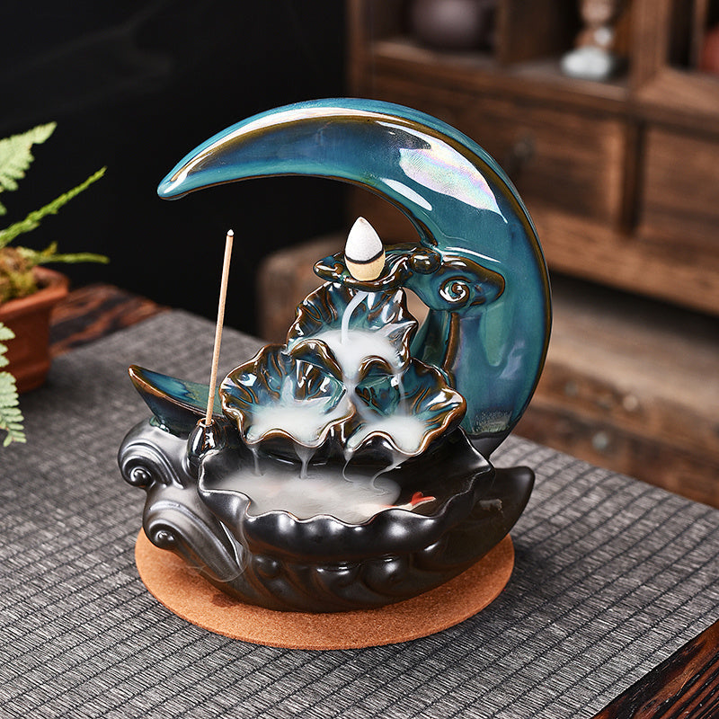 The Moon Backflow Incense Burner Holder Smoke Waterfall Incense Sticks Holder Home Decor